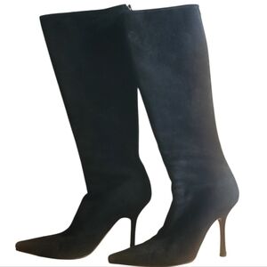 Jimmy Choo Black Suede & Leather Interior Knee-High Pointed-Toe Stiletto Boots